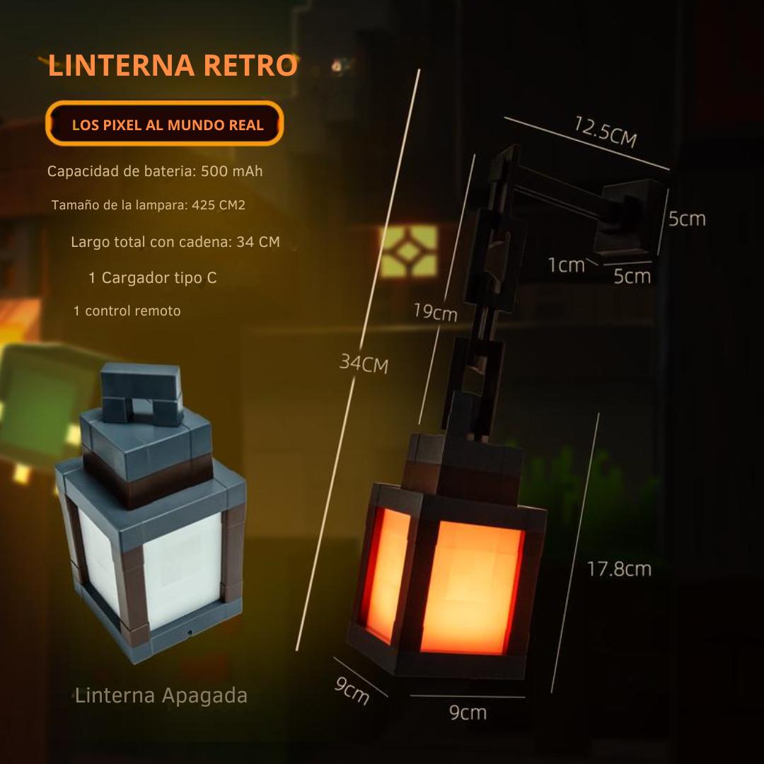 Luz nocturna portatil estilo Pixel-art inspirada en Minecraft