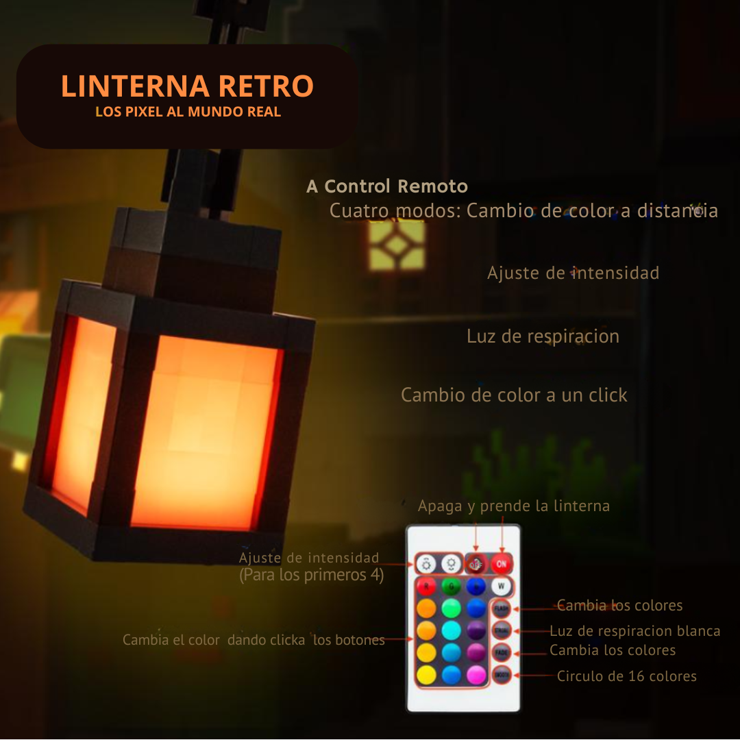 Luz nocturna portatil estilo Pixel-art inspirada en Minecraft