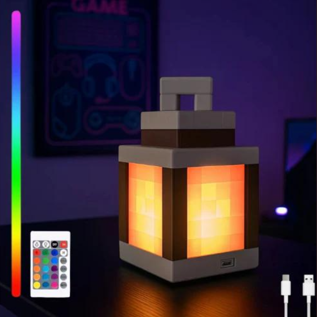 Luz nocturna portatil estilo Pixel-art inspirada en Minecraft