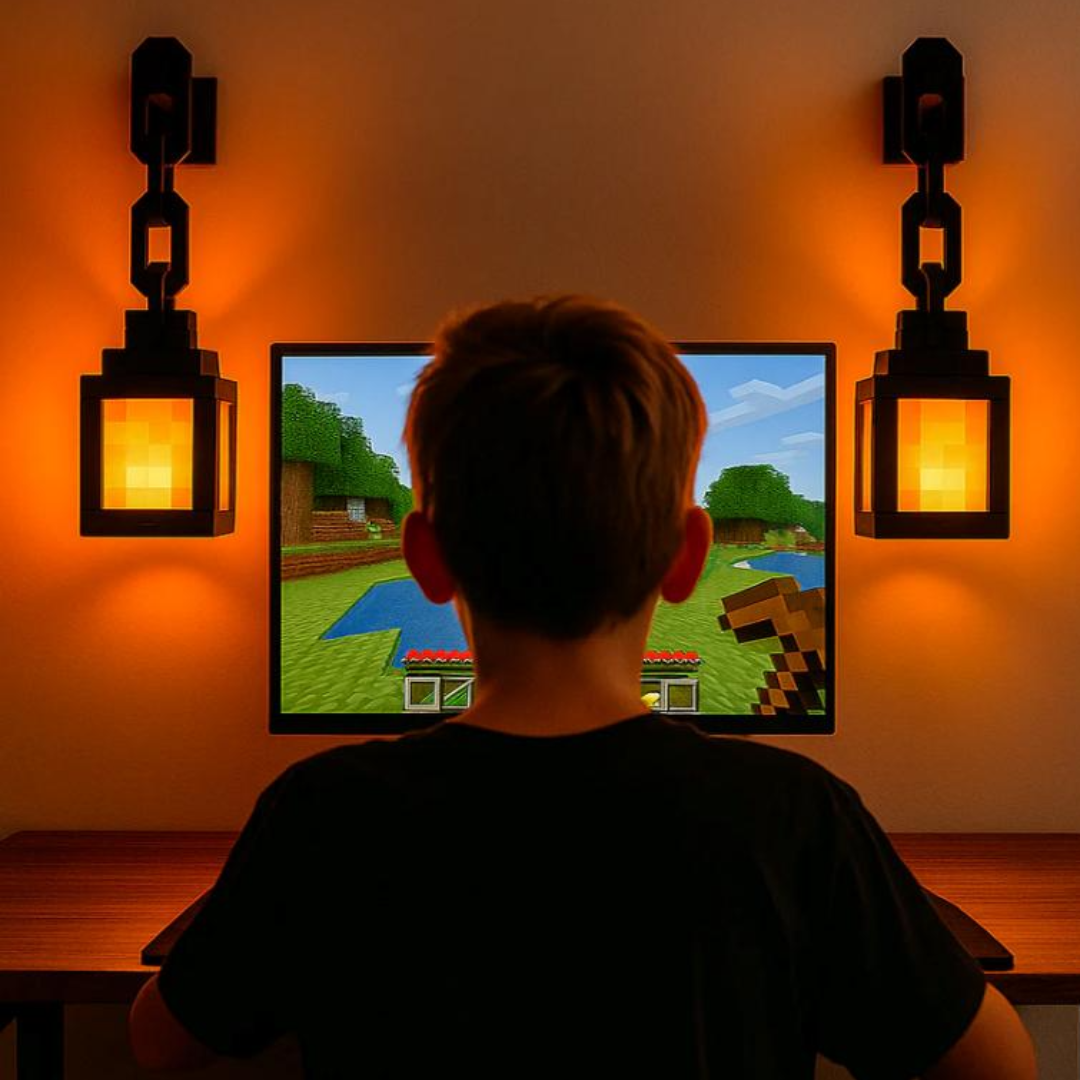 Luz nocturna portatil estilo Pixel-art inspirada en Minecraft